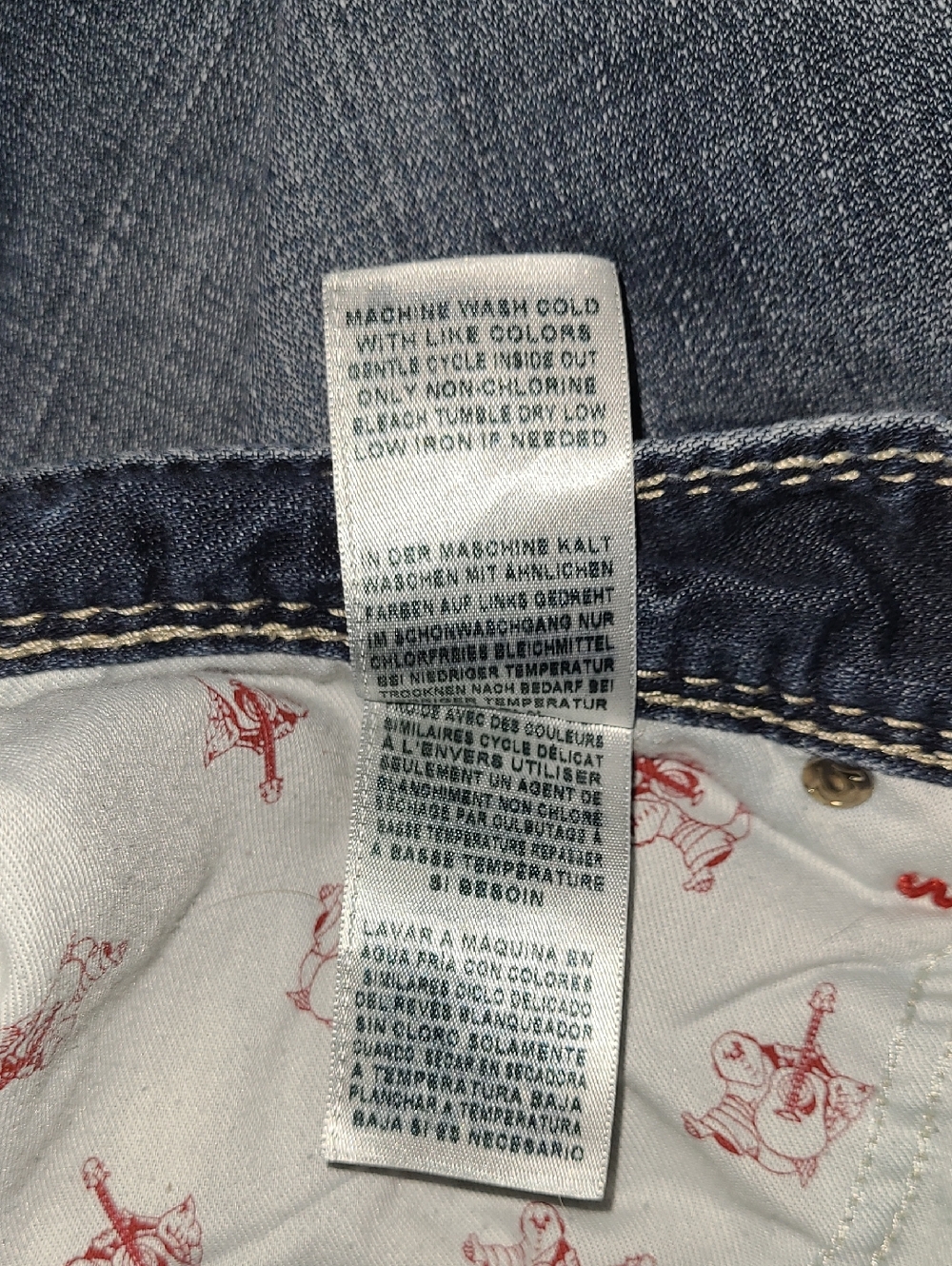 True Religion Dark Blue Straight Leg Jeans with Red Pocket Stitching - Picture 10 of 16